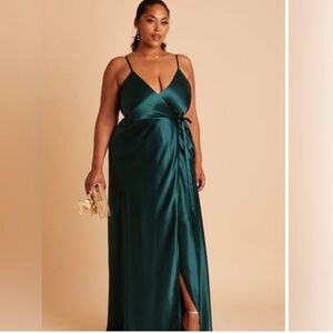 NEW! Birdy Grey Emerald Green “Cindy” Satin Maxi Wrap Dress